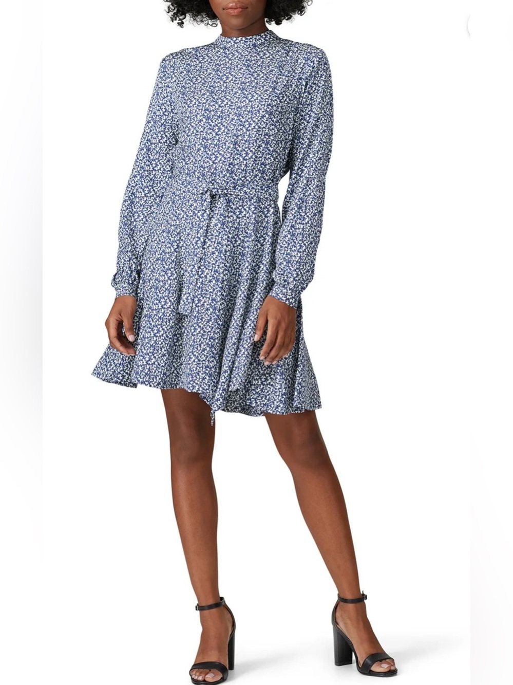 Derek Lam 10 Crosby Long Sleeve Mock Neck Blue Floral Print Mini Dress Size 6